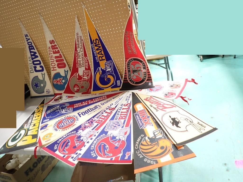 Large Lot of assorted Football Pennants including Tampa Bay Bandits (1 of 7)