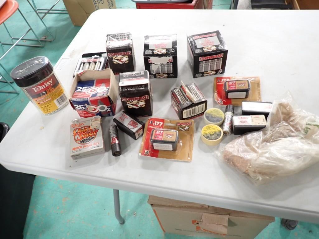 Lot full of Daisy and other BBs, CO2 Cartridges, etc.: Lot full of Daisy and other BBs, CO2 Cartridges, etc. - plenty of stuff to facilitate shooting your eyes out. This lot is heavy!