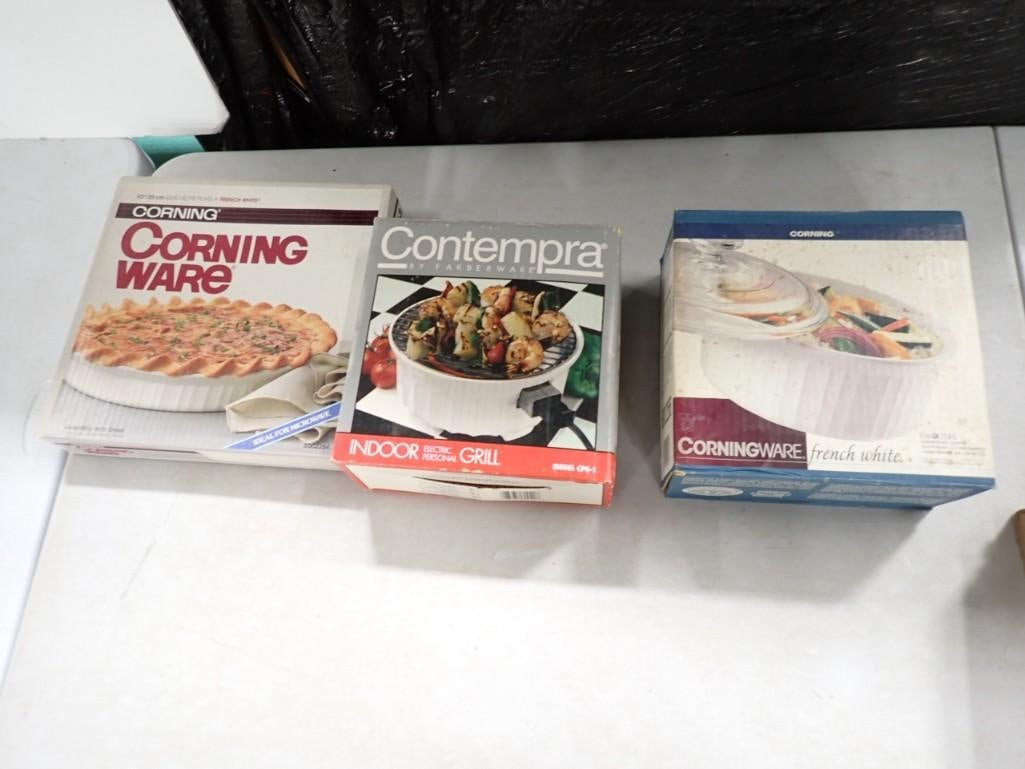 Corning Ware French White Casserole, Quiche / Pie Plate, Contempra Farberware Electric Grill (1 of 6)
