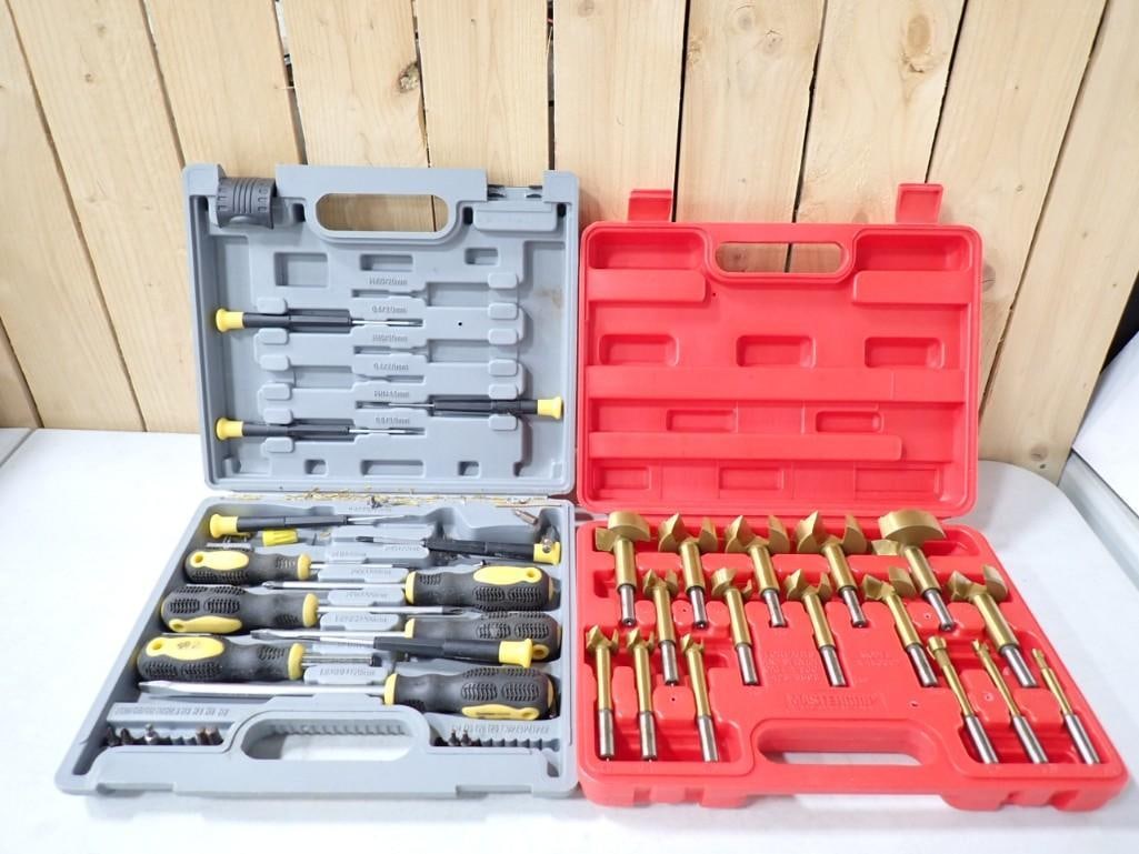 Tool lot including Screw drivers, Forstner drill bits - both with cases (1 of 9)