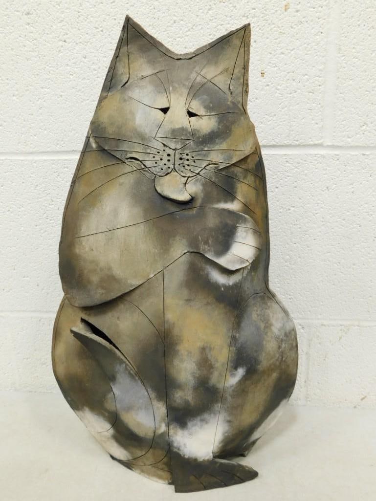 Vtg 1980s Mary Gates Dewey Standing Cat Pottery Sculpture Signed (1 of 9)