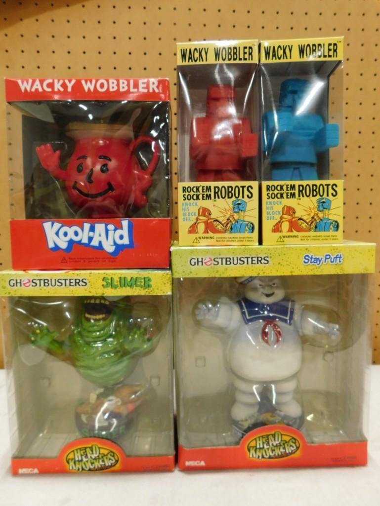 Wacky Wobbler and Head Knockers Figures incl Ghostbusters Slimer and Stay Puft Head Knockers and (1 of 6)
