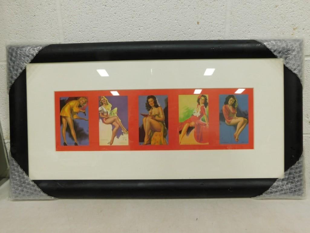 Vintage Framed Pin Up Girls Art including Zoe Mozert and Earl Moran: Vintage Framed Pin Up Girls Art including Zoe Mozert and Earl Moran - with frame measures roughly 28x15"