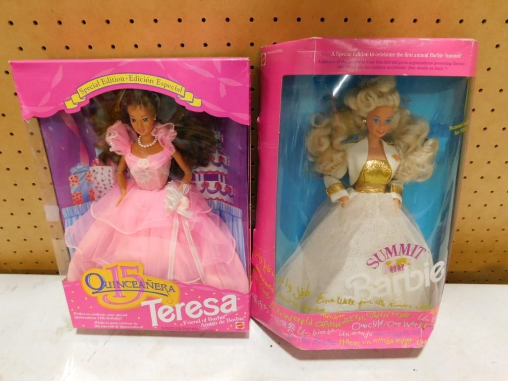 2 Barbie Dolls incl Quinceanera 15 Teresa and First Annual Barbie Summit: 2 Barbie Dolls incl Quinceanera 15 Teresa and First Annual Barbie Summit Special Edition Barbies . Both new in boxes, but boxes may have shelf wear