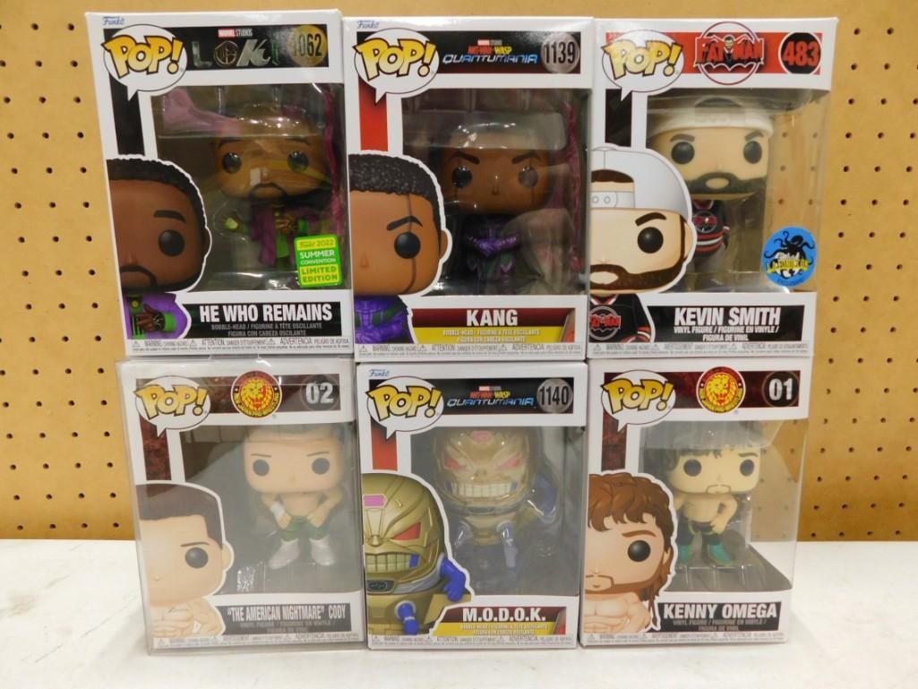 6 Funko Pop Figures incl Fat Man Kevin Smith 483, Antman Wasp Kang and M.O.D.O.K.,: 6 Funko Pop Figures incl Fat Man Kevin Smith 483, Antman Wasp Kang and M.O.D.O.K., Marvel LOKI 1062 He Who Remains, and King of Sports New Japan Pro Wrestling Kenny Omega adn The American Nightmare Co