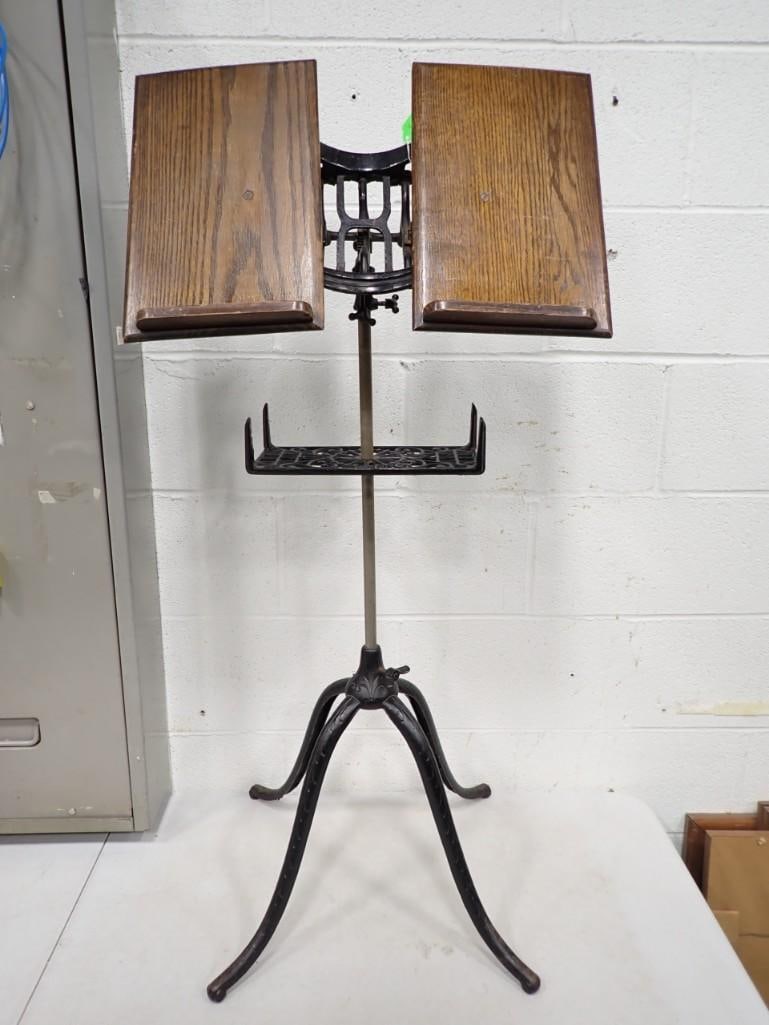 Antique Victorian Music Stand Adjustable with Cast Iron Base and Mahogany Music Holders (1 of 8)