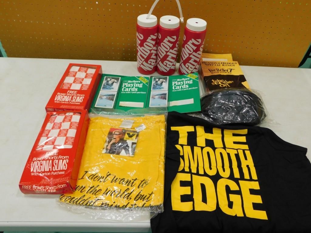 Lot of Cigarette Advertising Items incl Virginia Slims Boxer Shorts, Marlboro Playing Cards, Water B (1 of 5)
