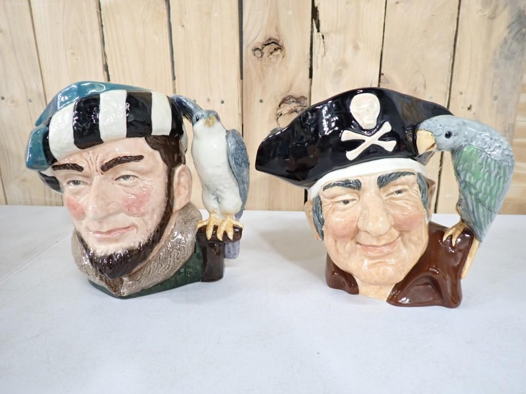 Pair of Royal Doulton Toby Mugs including Long John Silver and The Falconer (1 of 11)
