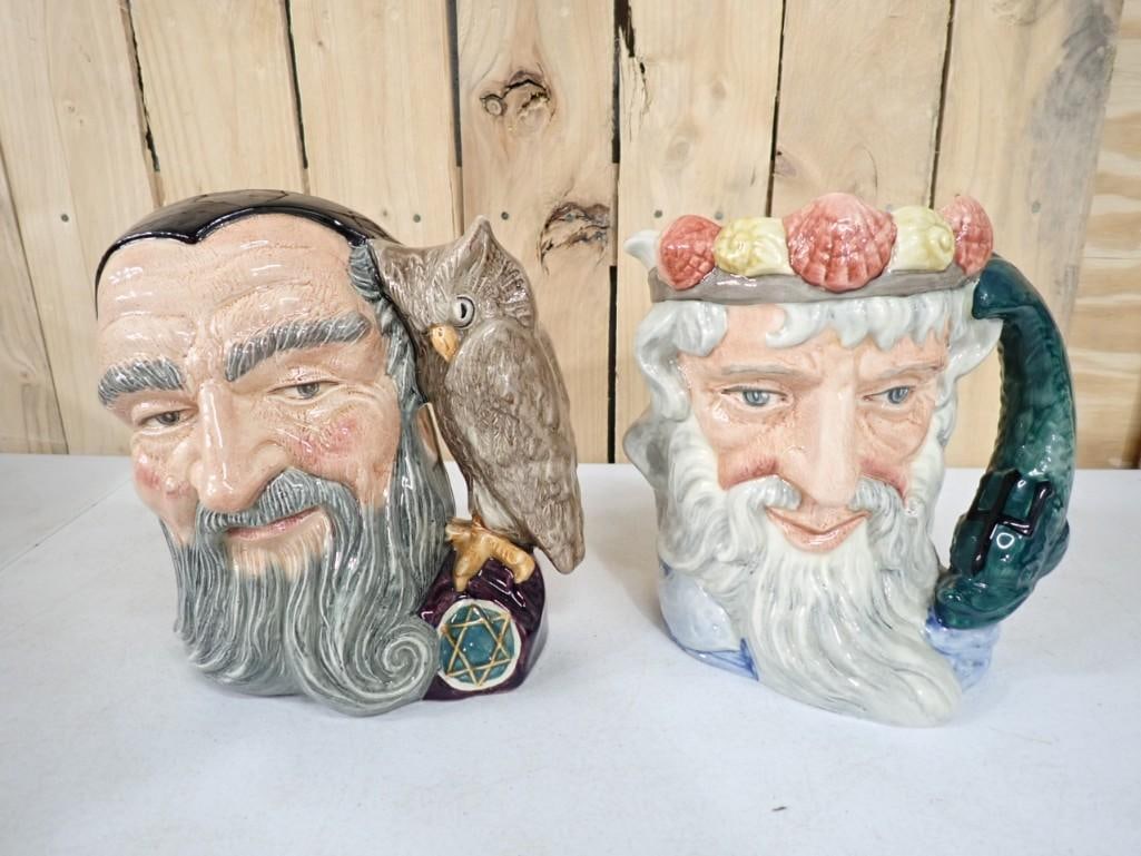 Pair of Royal Doulton Toby Mugs including Merlin and Neptune: Pair of Royal Doulton Toby Mugs including Merlin and Neptune