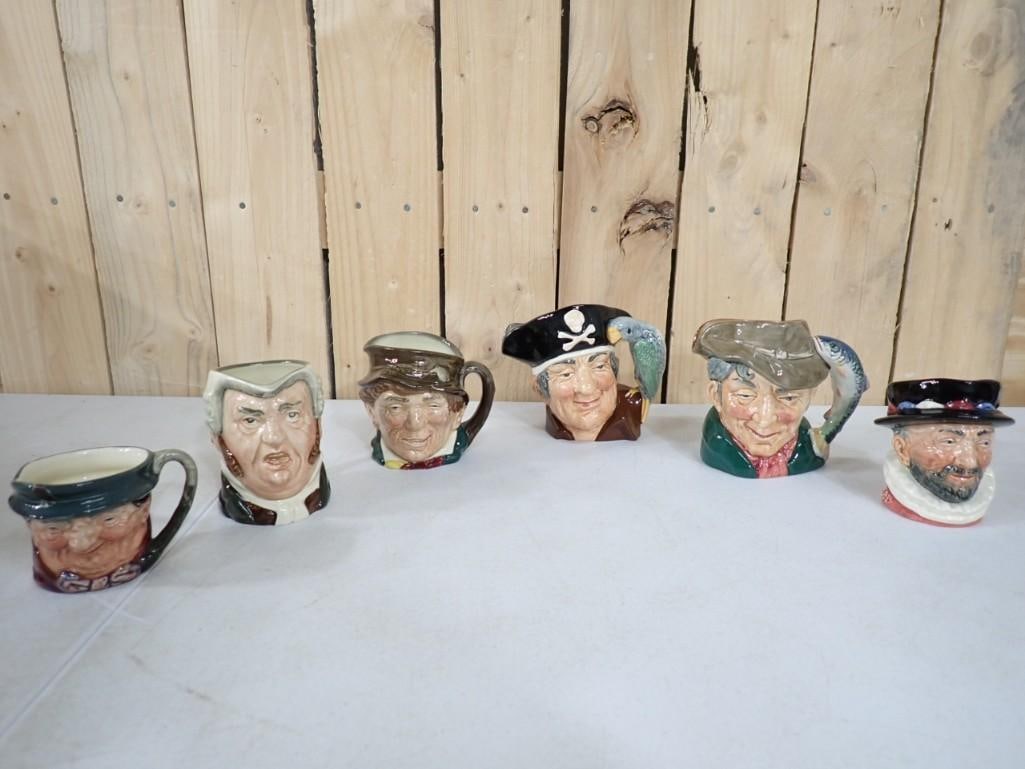 Lot of 6 Royal Doulton Toby Mugs including The Poacher, Long John Silver, etc. (1 of 9)