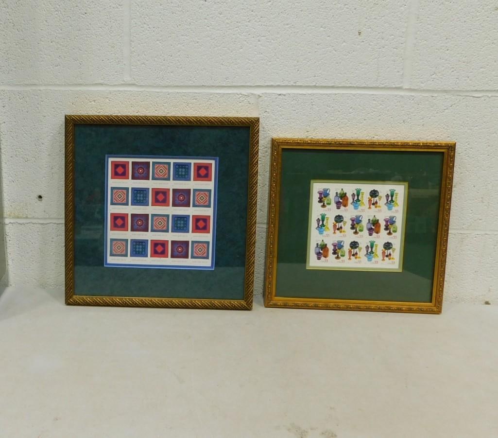 Framed Stamps incl Amish Quilts Postage Stamps and Glassware Postage Stamps (1 of 6)