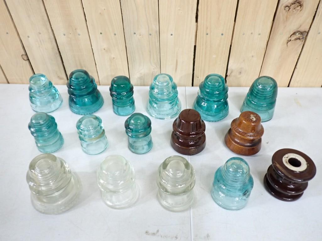 Lot of Vintage Insulators incl Blue Glass, Brown Ceramic, Etc (1 of 13)
