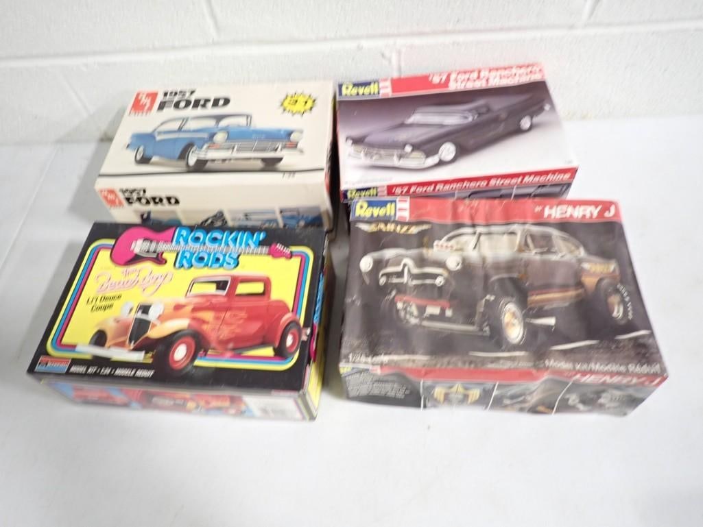 4 model Car kits including AMT 1957 Ford, Monogram Rockin' Rods Lil' Deuce Coupe, Revell 1957 Ford, (1 of 8)