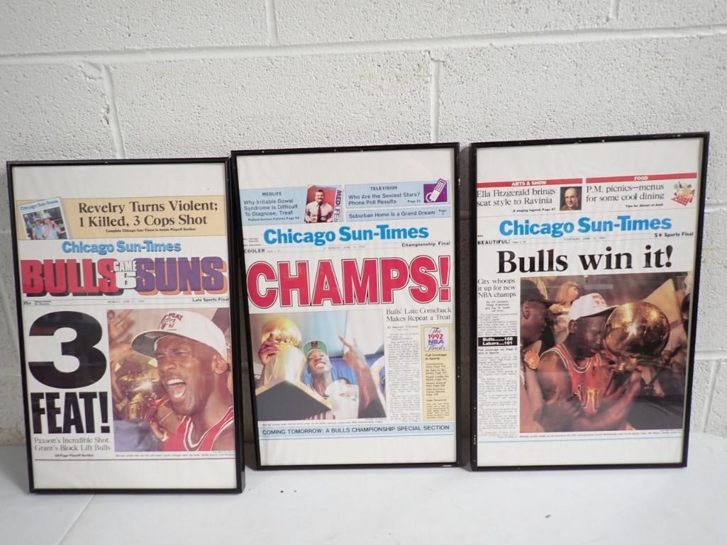3 Framed Chicago Bulls Sun Times Headlines - First three NBA Championships (1 of 4)