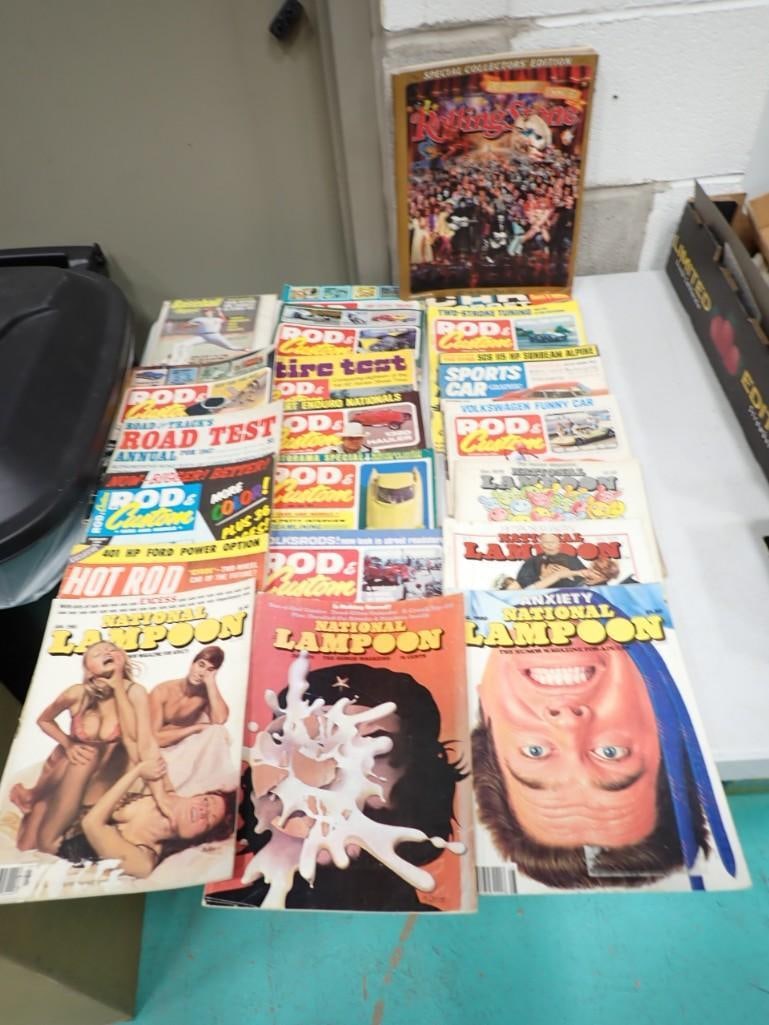 Vintage Magazines including National Lampoons, Hot Rod, Road Test, 1000th issue of Rolling Stone: Vintage Magazines including National Lampoons, Hot Rod, Road Test, 1000th issue of Rolling Stone with Lenticular cover and back.