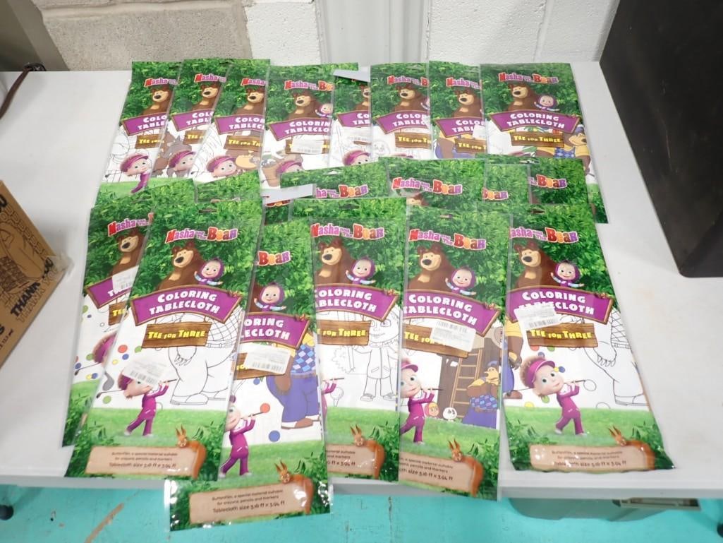 Lot of 20 Masha and the Bear Coloring Tablecloths - new in packages: Lot of 20 Masha and the Bear Coloring Tablecloths - new in packages