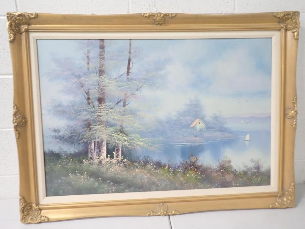 Framed Oil Painting - California Lakeside 1958 - Summer Lake (1 of 6)