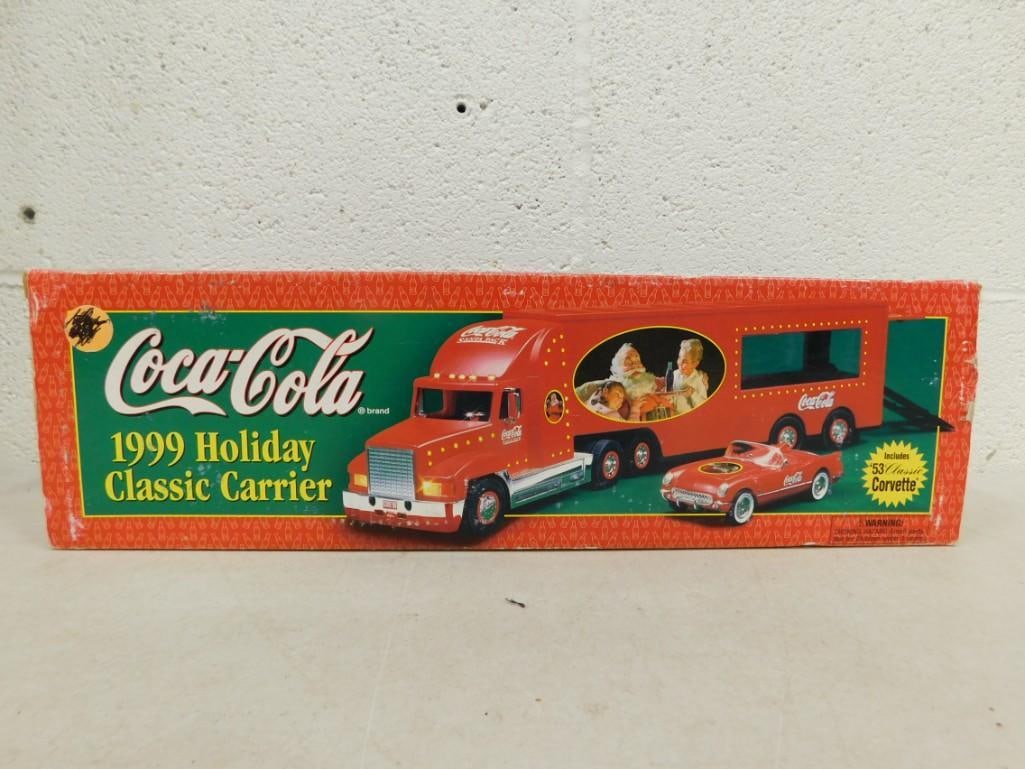 Coca Cola 1999 Holiday Classic Carrier Model Truck with '53 Classic Corvette Model Car in Original B: Coca Cola 1999 Holiday Classic Carrier Model Truck with '53 Classic Corvette Model Car in Original Box