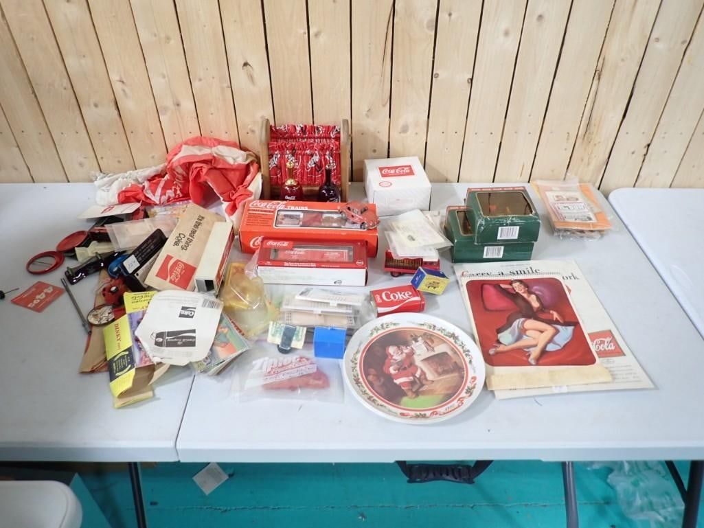 Coca Cola etc Lot incl Train Car Ornament, News Stand Ornament, (1 of 6)