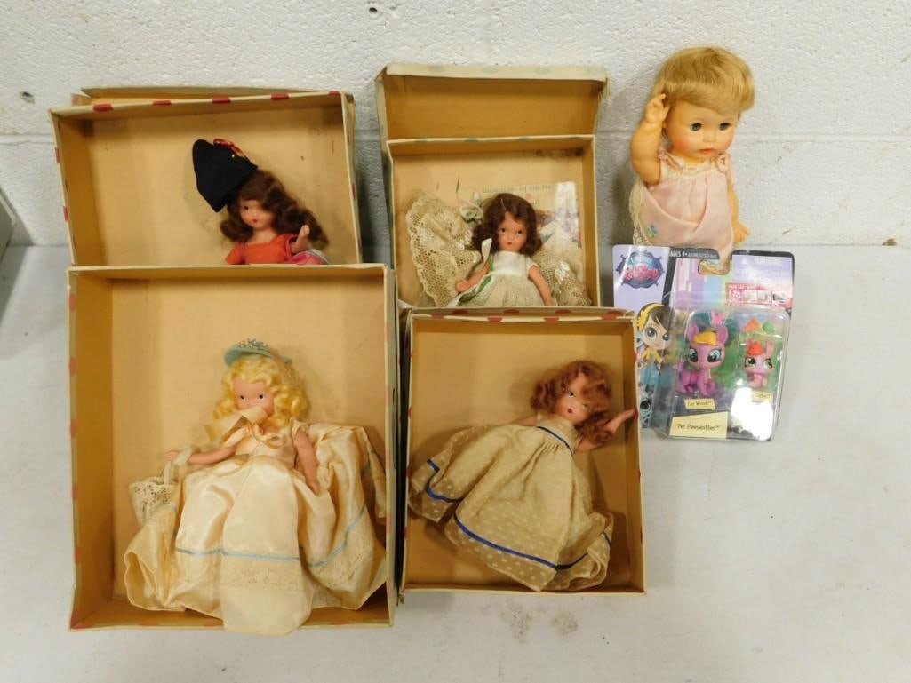 4 Vintage Nancy Ann Storybook Dolls, 1 Other Doll, 1 Littlest Pet Shop Toy in Original Package (1 of 6)