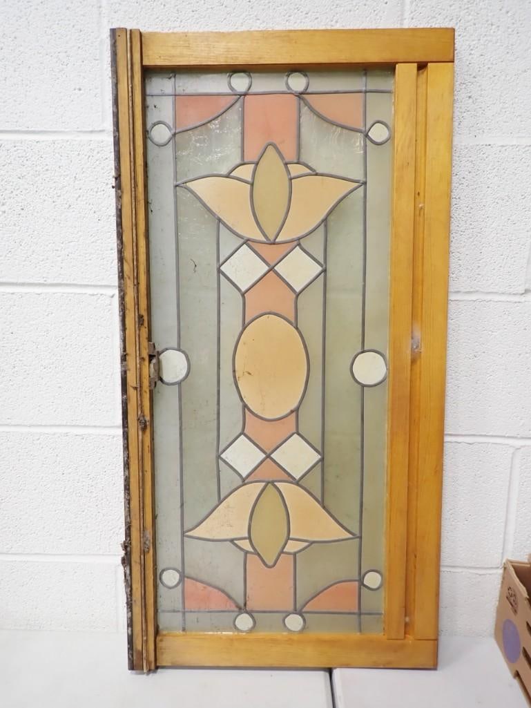 Stained Glass Window with Wood Frame 34 1/2" x 17 1/2" (1 of 6)
