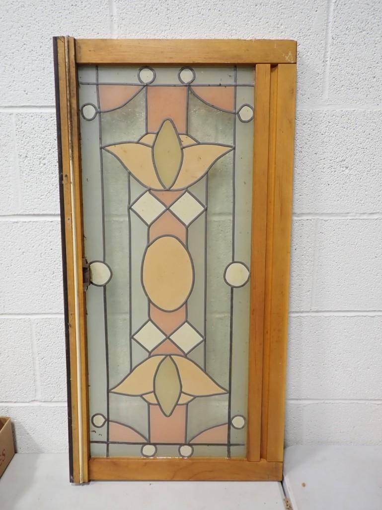 Stained Glass Window with Wood Frame 34 1/2" x 17 1/2" (1 of 4)