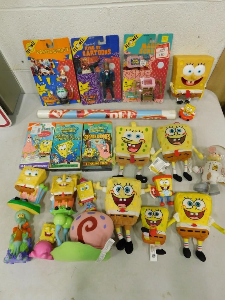 SpongeBob SquarePants Lot incl Small Toys, Plush, etc Plus Pee Wee's Playhouse Action Figures New in (1 of 8)
