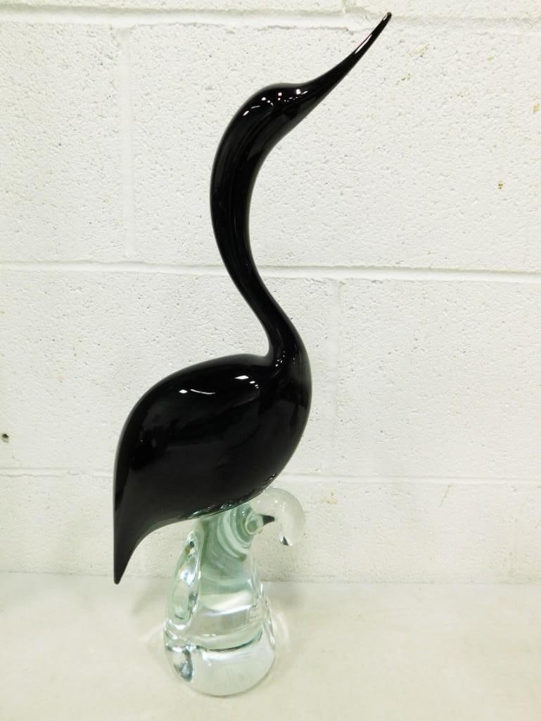 Murano Art Glass Black Swan or Heron Bird 19.25" Tall: Murano Art Glass Black Swan or Heron Bird 19.25" Tall with Formia Vetri Di Murano Made in Italy Label