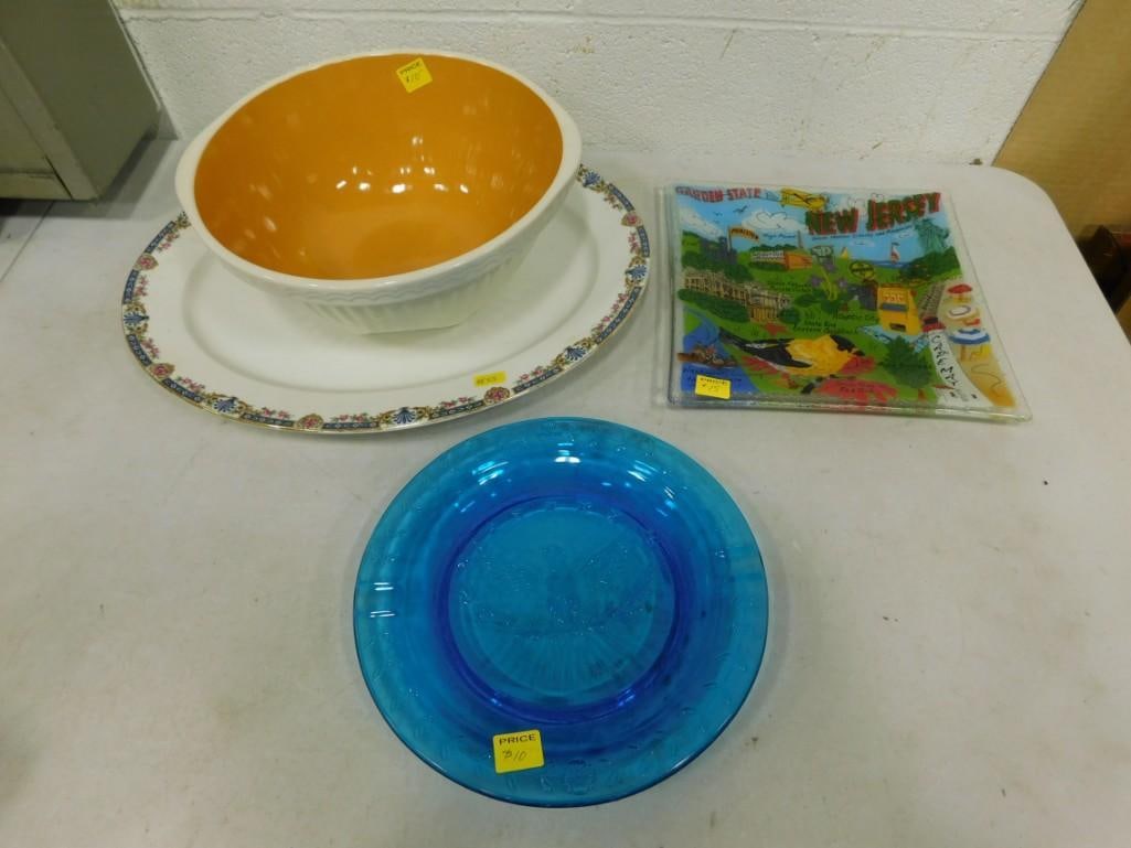 Collectibles incl Blue Glass Plate, Souvenir Plate, China Plate, Bowl (1 of 8)