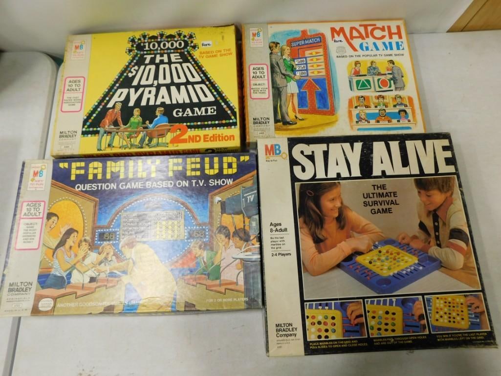 Vintage Board Games incl Stay Alive, Match Game, The $10,000 Pyramid Game,: Vintage Board Games incl Stay Alive, Match Game, The $10,000 Pyramid Game, Family Feud Condition: not checked for completeness