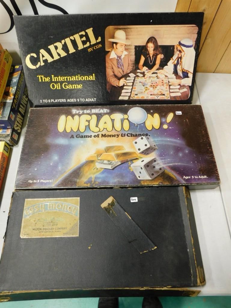 Vintage Board Games incl Cartel, Inflation, Easy Money: Vintage Board Games incl Cartel, Inflation, Easy Money Condition: not checked for completeness