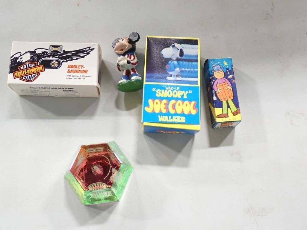 Lot of Smalls incl Harley Davidson 35mm Camera, Wind Up Snoopy Joe Cool Walker, (1 of 3)