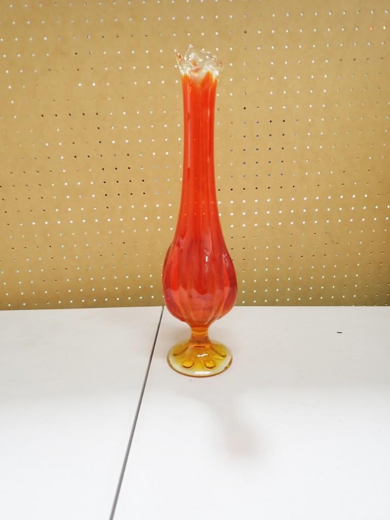 MCM Viking Glass Persimmon Footed Swung or Stretch Vase 17" Orange Vintage Mid Century Modern (1 of 5)