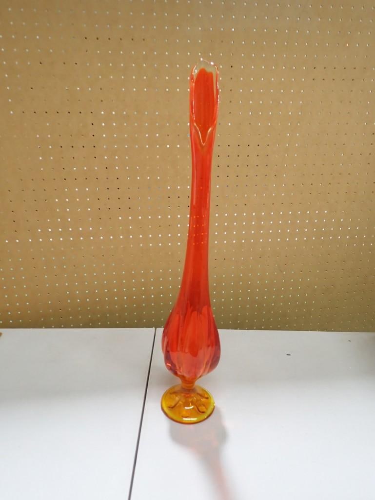 MCM Viking Glass Persimmon Footed 23" Swung or Stretch Vase Orange Vintage Mid Century Modern (1 of 5)