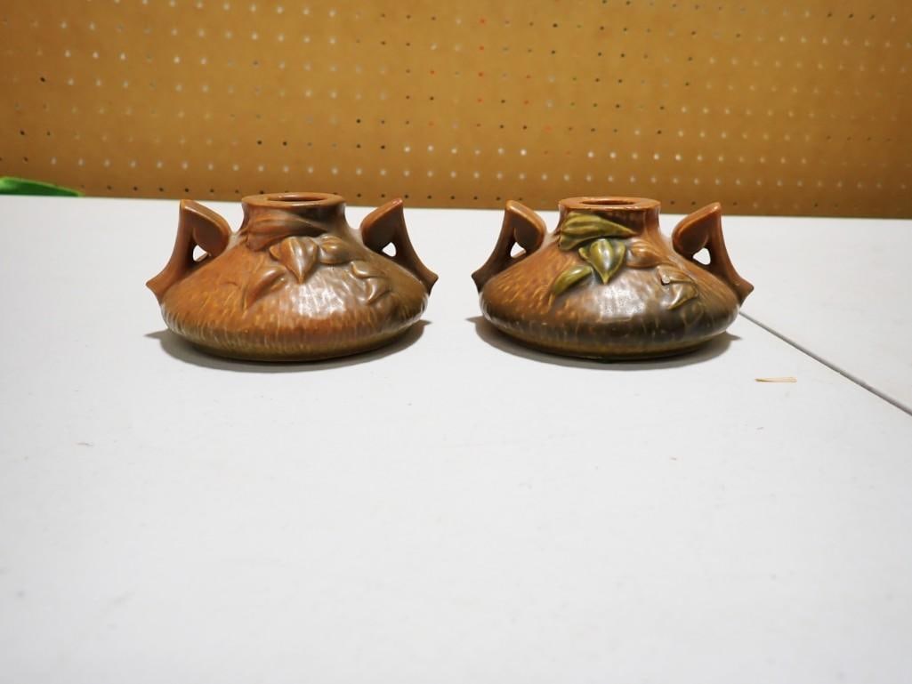 Pr of Roseville Pottery Candlestick Holders (1 of 6)