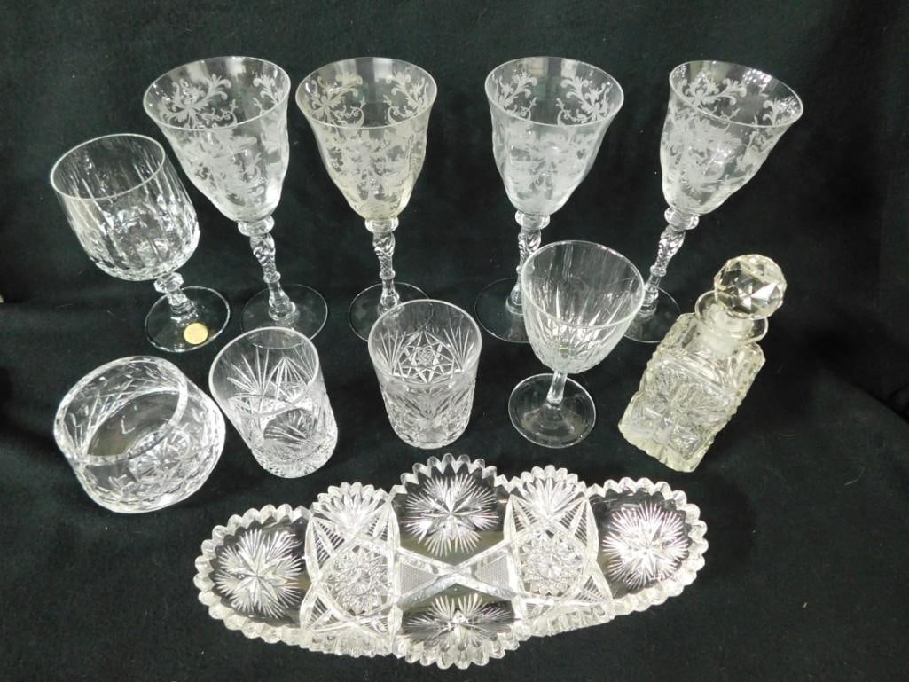 Cut Crystal and Elegant Glass Lot incl Stemware, Cruet, Cut Crystal Dish, etc (1 of 6)