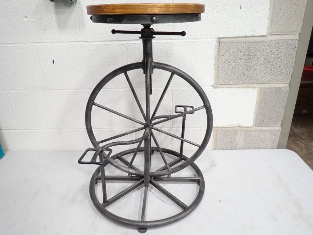 Wrought iron and wood stool that looks kind of like a bicycle (1 of 8)