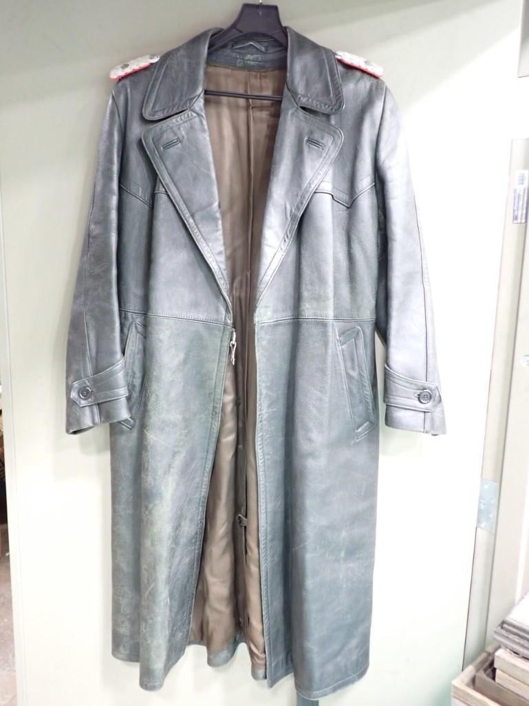 WWII German Air Force Luftwaffe Leather Coat 3/4 Length Black with Belt (1 of 12)