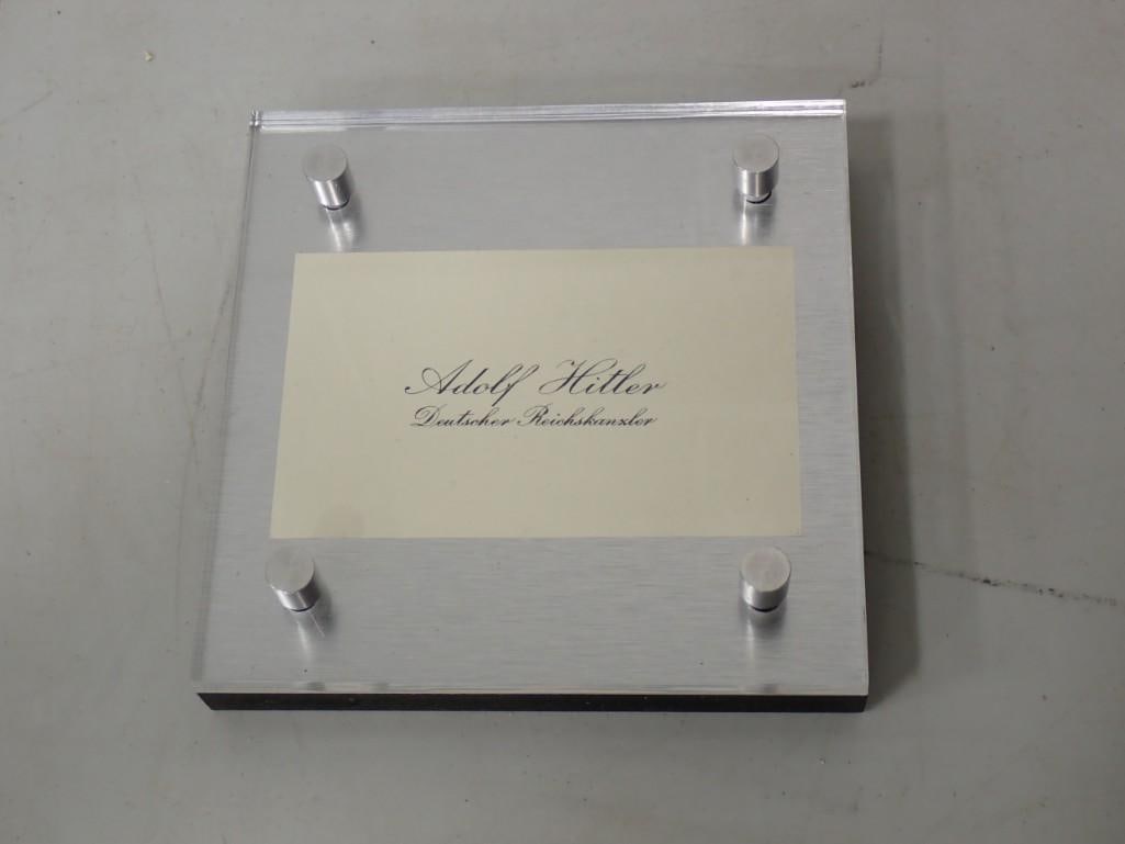 Original Adolph Hitler Calling Card - original from the period.: Original Adolph Hitler Calling Card - original from the period. His card when he was the Reichscancller. Comes with a display case