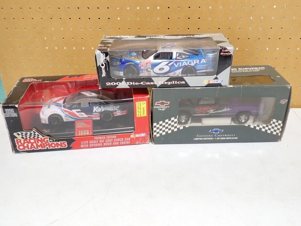 3 Diecast Metal Cars including 2001 Nascar Viagra, Racing Champions Valvoline, Chevrolet Chevy: 3 Diecast Metal Cars including 2001 Nascar Viagra, Racing Champions Valvoline, Chevrolet Chevy Thunder limited edition