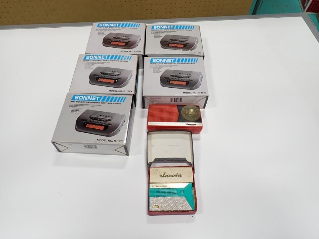 Radios incl Vintage Jacoin Aqua 2 Transistor Radio, Red Westinghouse Seven Transistor Radio, (1 of 6)