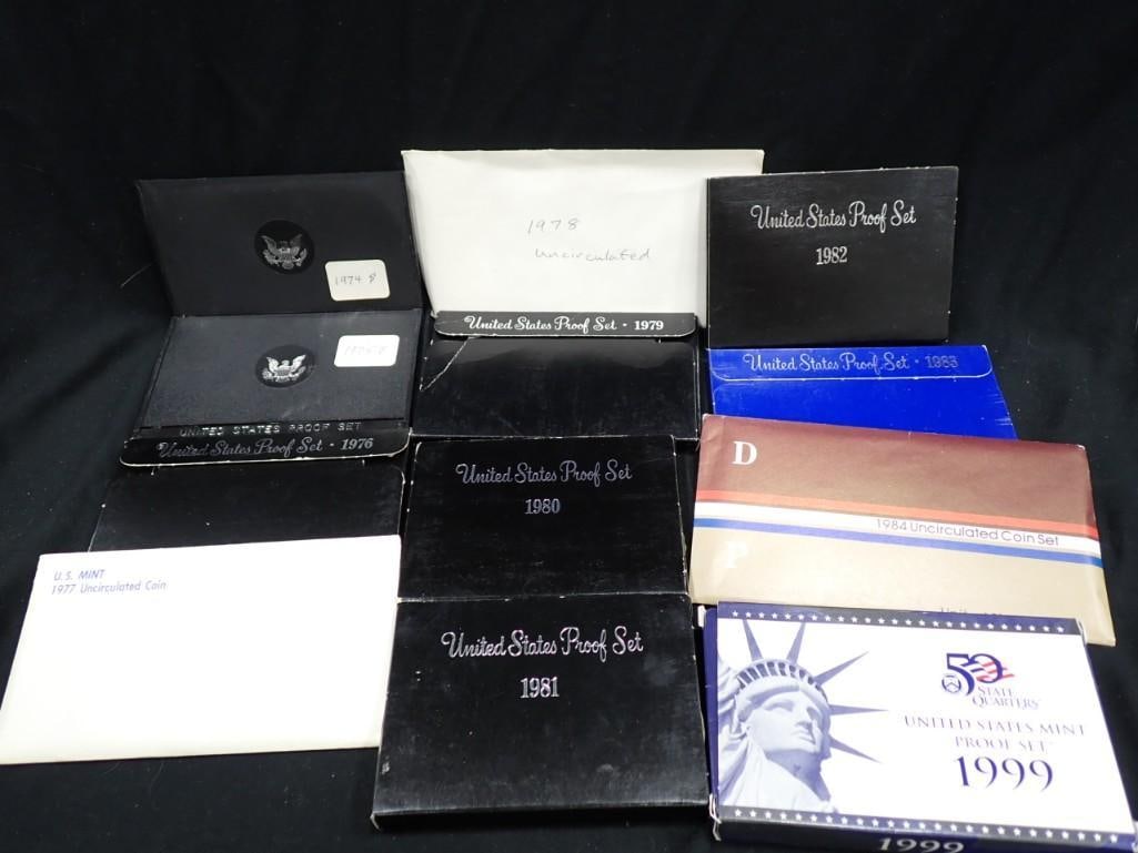12 Coin Sets incl Proof Sets and Uncirculated Coin Sets .  Incl 1974-1984 and 1999 (1 of 8)