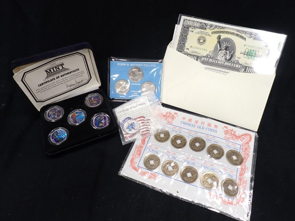 Coin Lot incl Susan B Anthony Dollars, Colorized Quarters, Chinese Old Coins, etc (1 of 7)