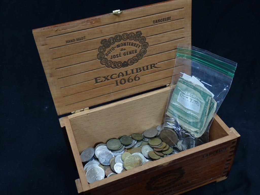 Foreign Coins, Foreign Paper Money, etc in a Cigar Box: Foreign Coins, Foreign Paper Money, etc in a Cigar Box