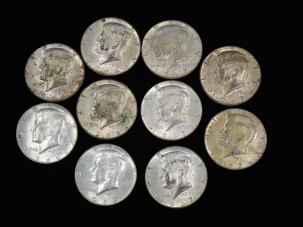 10 Nice Kennedy Half Dollars 40% Silver (1 of 4)