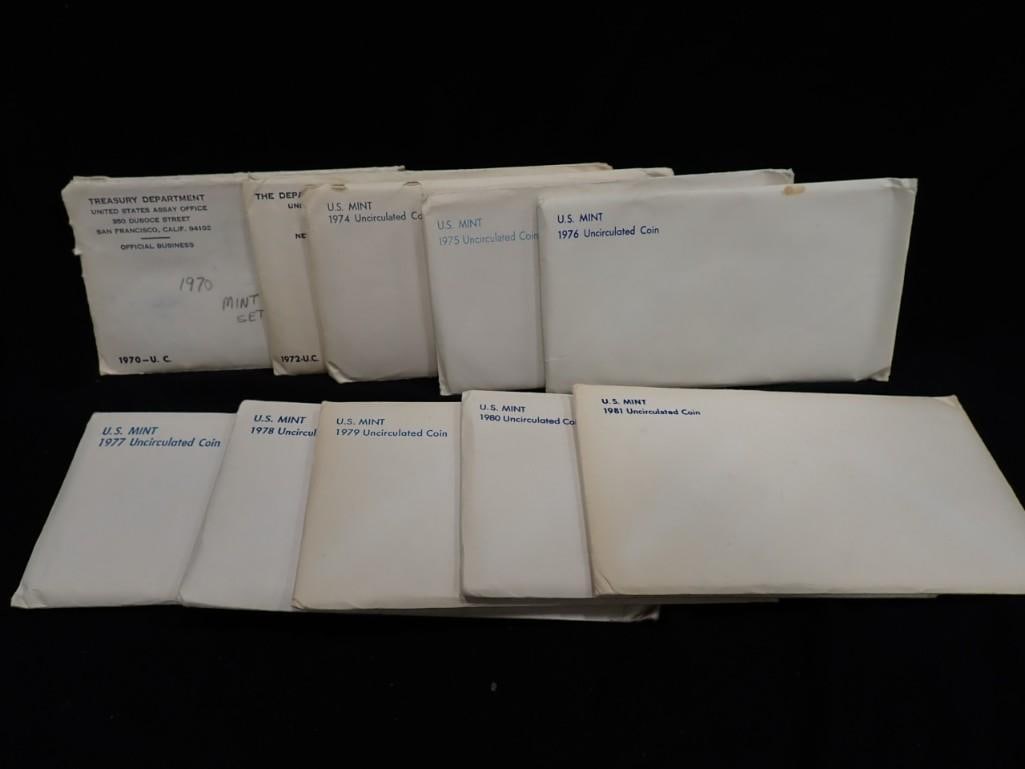 10 US Mint Uncirculated Coin Sets incl 1970, 1972, and 1974-1981 (1 of 5)
