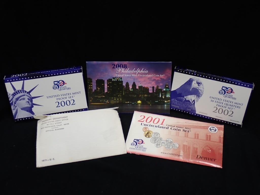 5 US Mint Coin Sets incl 2 -2002 State Quarters Proof Sets, 2008 Philadelphia Uncirculated Coin Set (1 of 6)