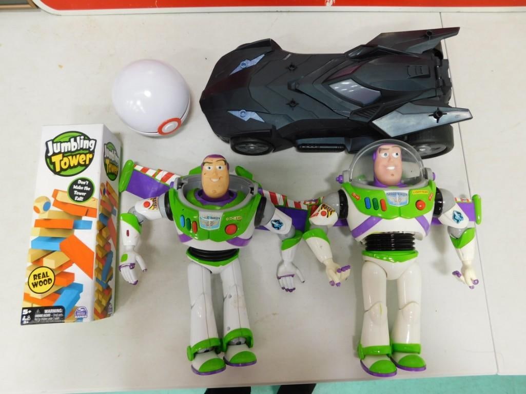 Toy Lot incl 2 Buzz Lightyear Figures, Batman Batmobile Car, Pokemon Ball, Jumbling Tower (1 of 4)