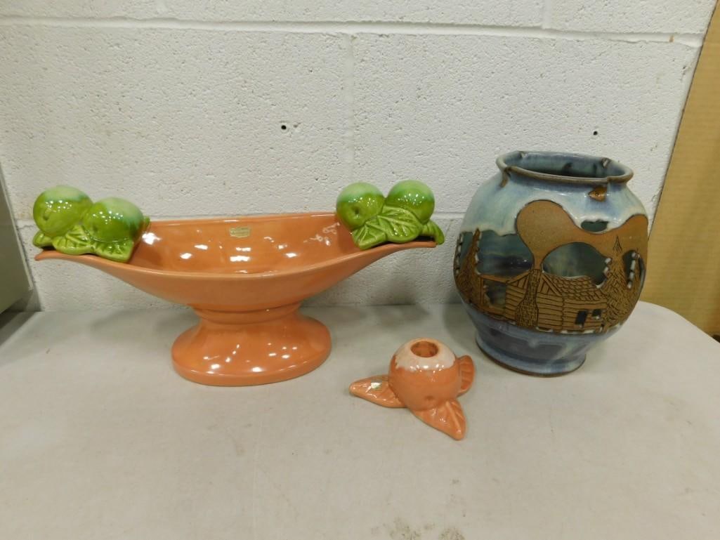 Pottery Lot incl Vase Signed Robert Alewine and 2 Royal Haeger Items incl 1950s Bowl and Candle Hold (1 of 7)
