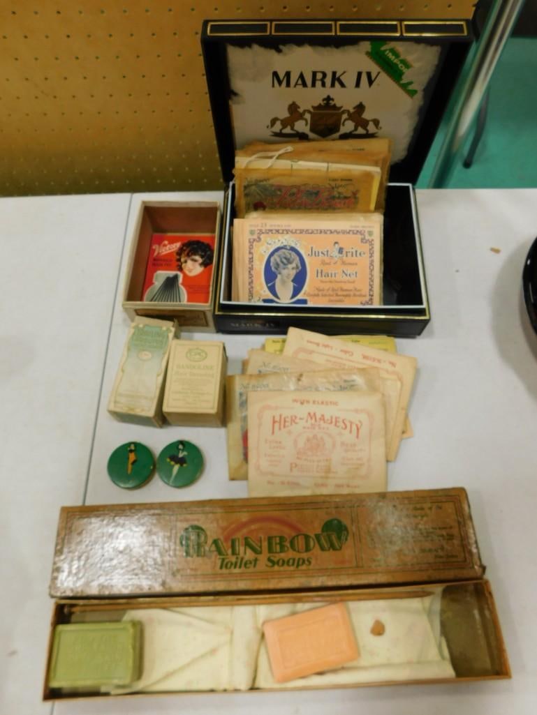 Antique and Vintage Smalls incl NOS Hair Nets, Small Compacts, Trailing Arbutus, (1 of 11)